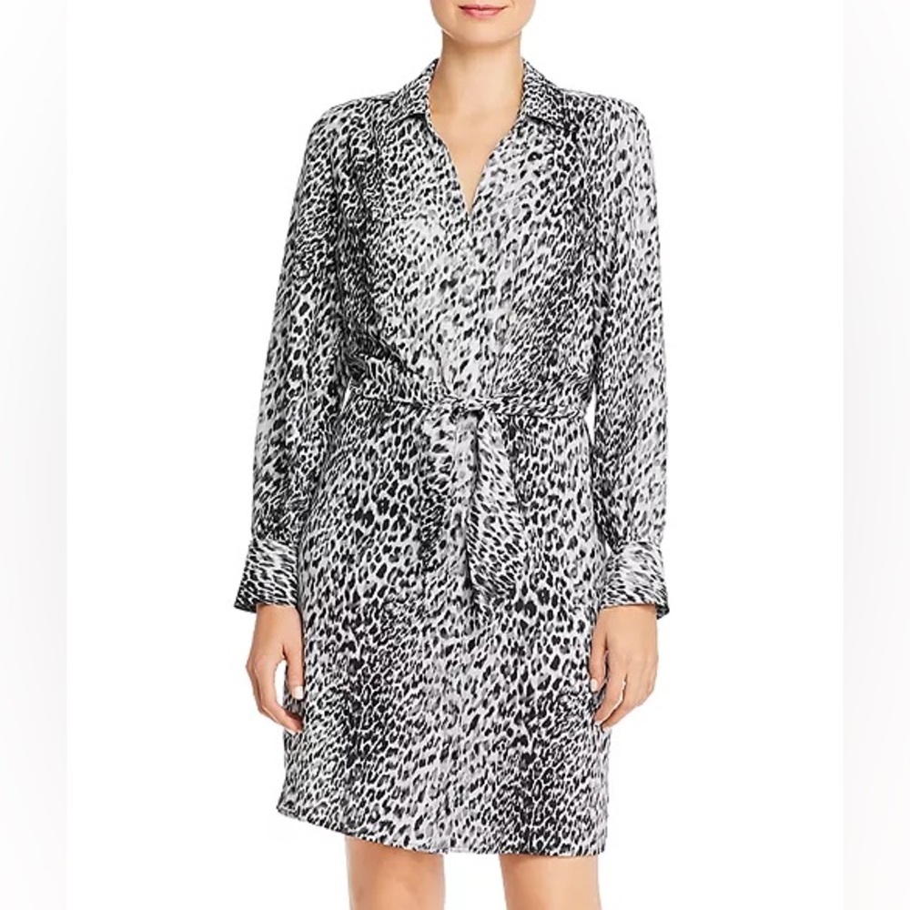 BROCHU Walker- grey/black Leopard animal Print shirt dress with tie front
